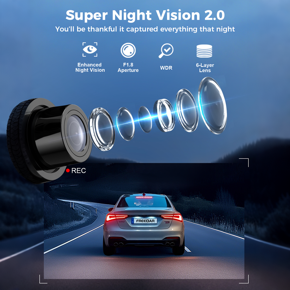 Freexar D4 | 4K 360° Dash Cam , Free 128GB Card