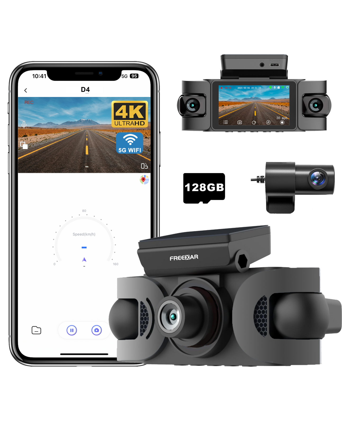Freexar D4 | 4K 360° Dash Cam , Free 128GB Card