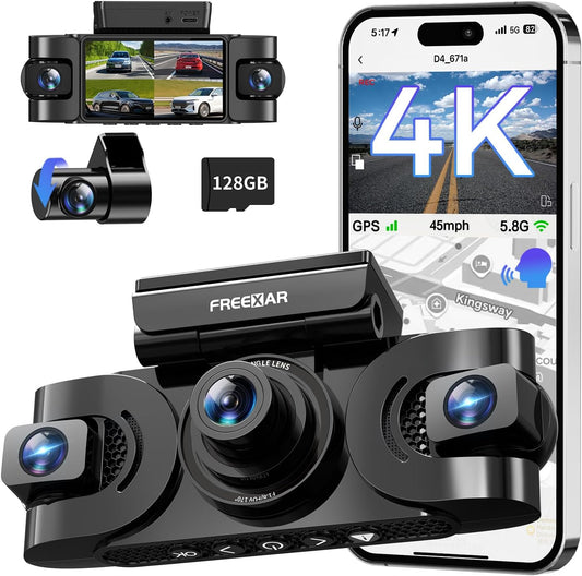 Freexar D4 | 4K 360° Dash Cam , Free 128GB Card
