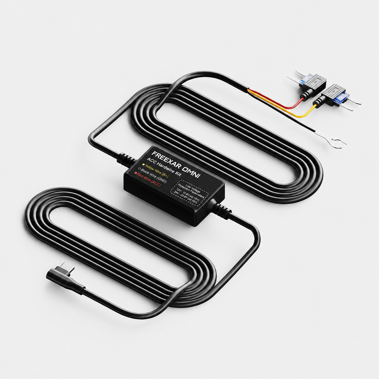 FREEXAR OMNI Dash Cam Hardwire Kit, USB-C 3-Wire ACC Kit for 24H Parking Mode, 12V–24V Low Voltage Protection